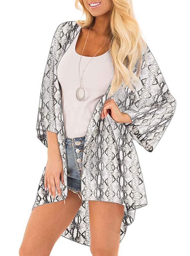 Flower Chiffon Digital Printing Bikini Kimono Blouses
