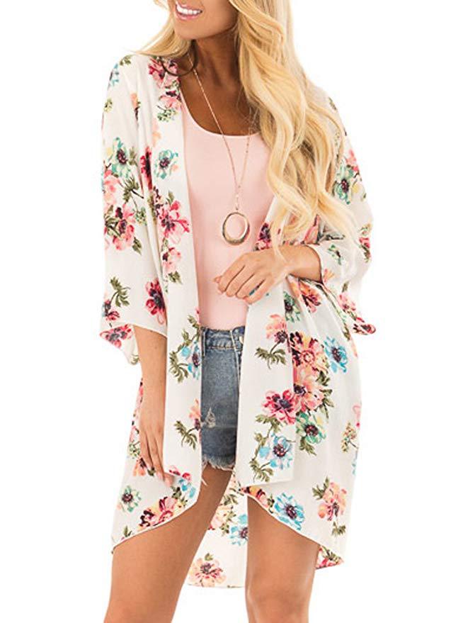 Flower Chiffon Digital Printing Bikini Kimono Blouses