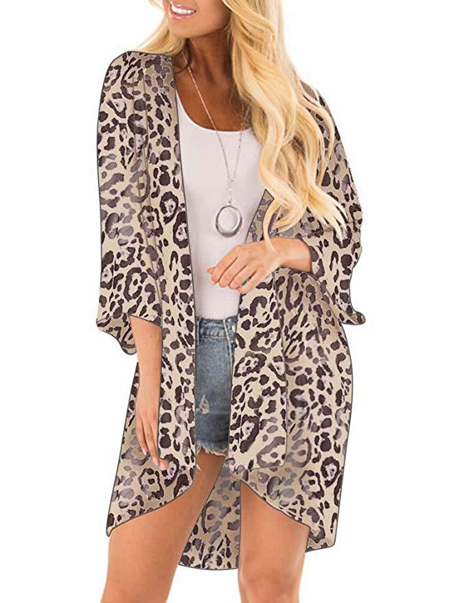 Flower Chiffon Digital Printing Bikini Kimono Blouses