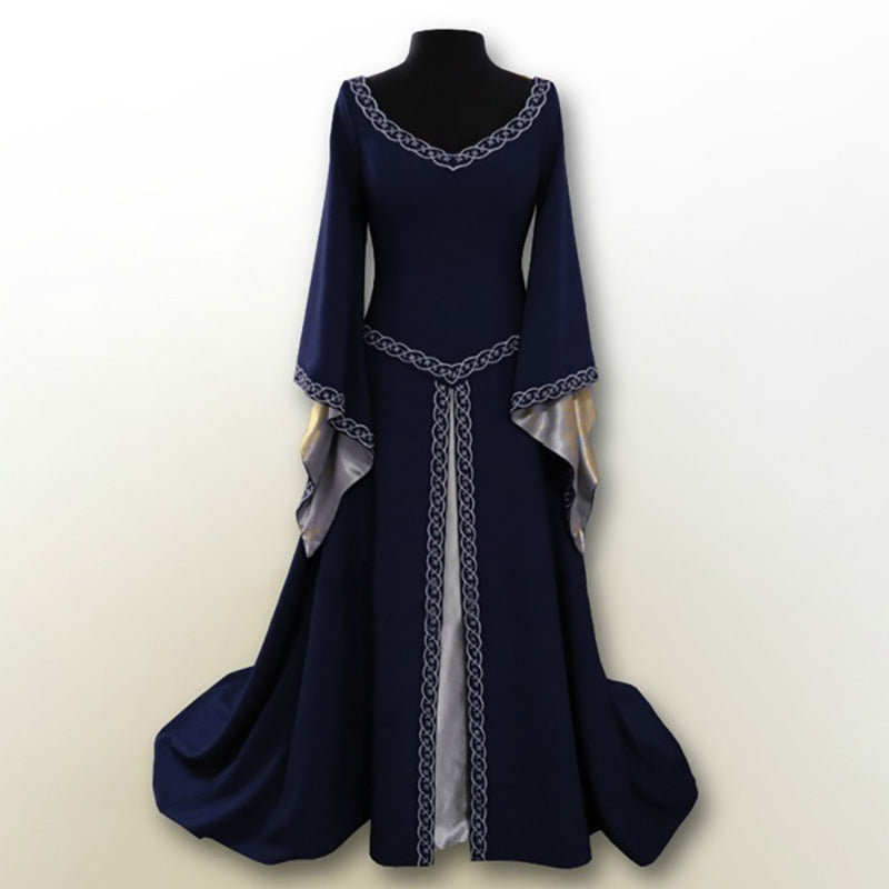 Women's Classical Halloween Christmas Long Sleeve Embroidered Crew Dresses