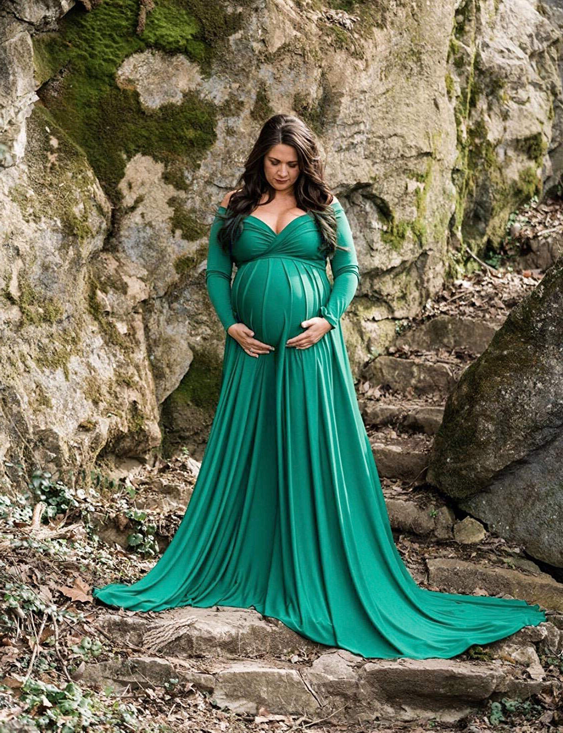 Women's Mercerized Cotton Trailing Expandable Dress Long Dresses