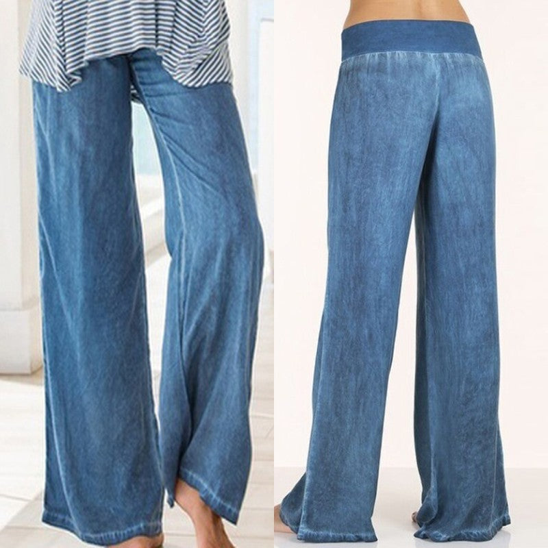 Women's Large Casual Thin Wide Leg Trousers Jeans