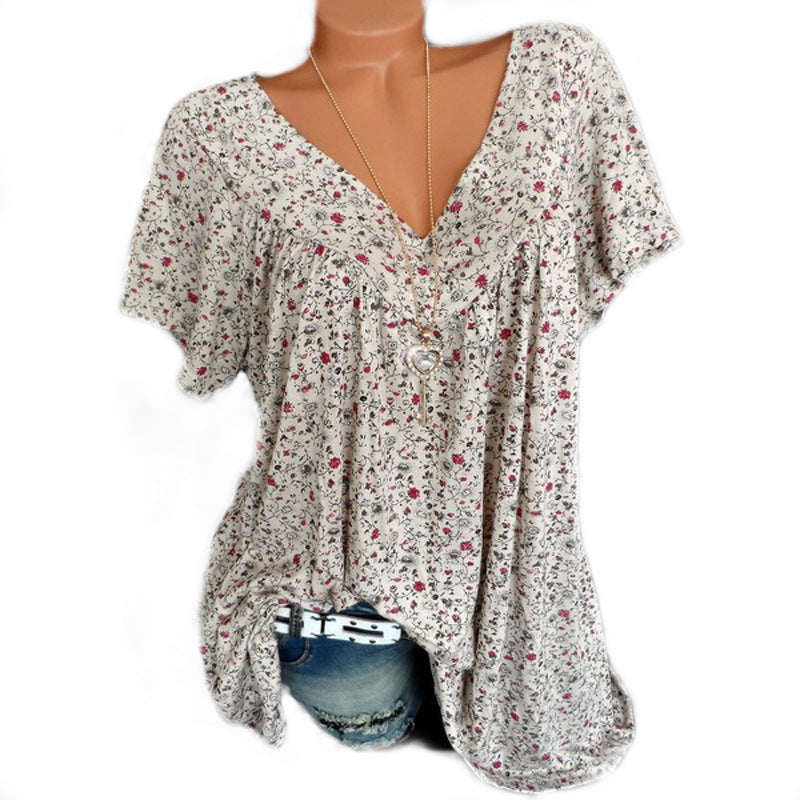 Women's Summer Loose Short-sleeved Printed T-shirt Blouses