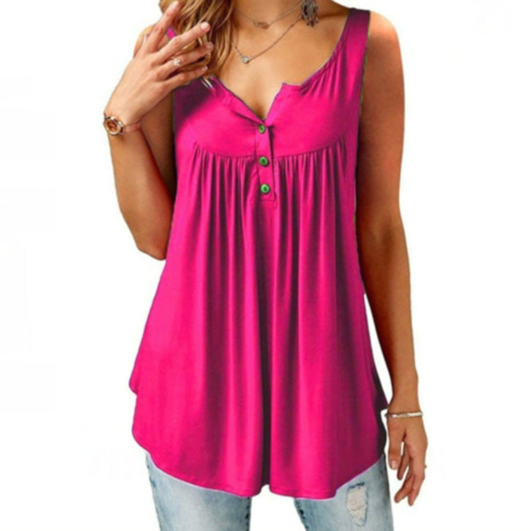 Women's Summer Solid Color Pleating Sleeveless Casual Blouses