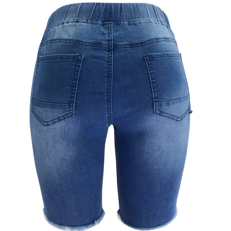 Spring Ripped Elastic Medium Water Blue Jeans
