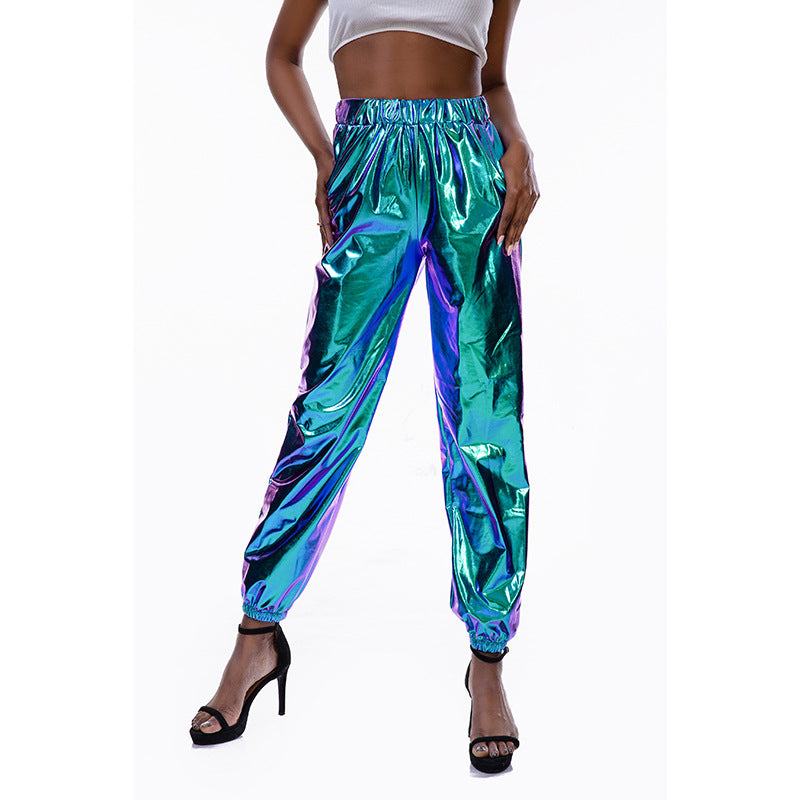 Women's Casual Sports Street Hip Hop Party Shiny Colorful Trousers Pants