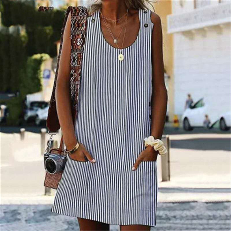 Creative Charming Striped Overall Pocket Dress Dresses