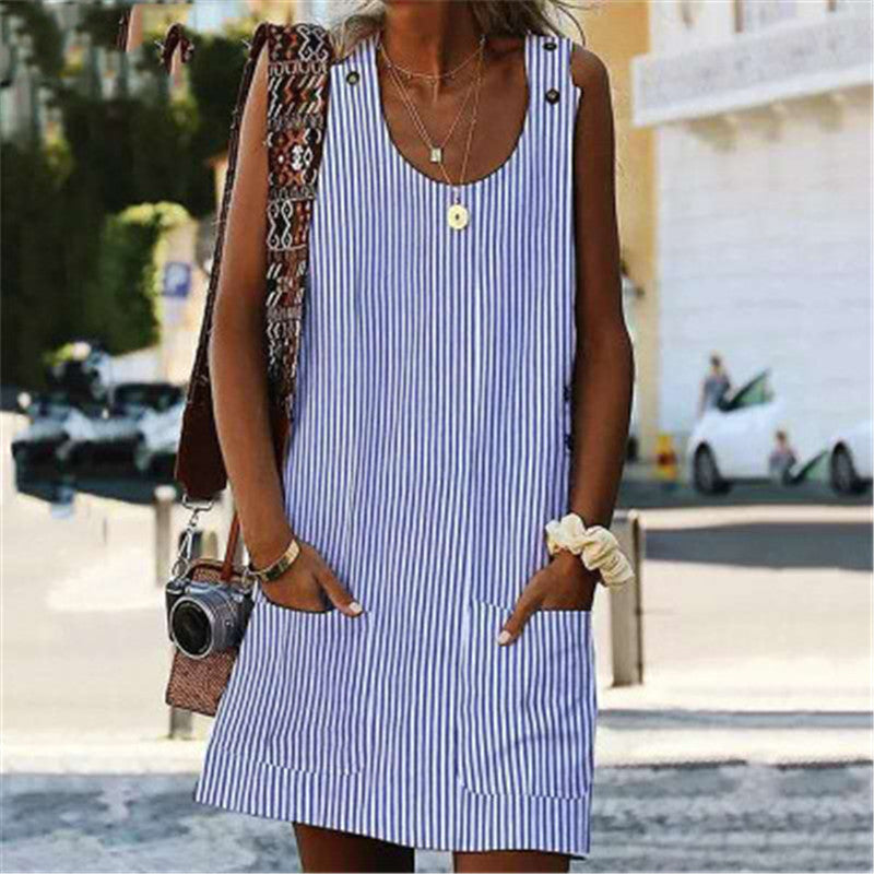 Creative Charming Striped Overall Pocket Dress Dresses