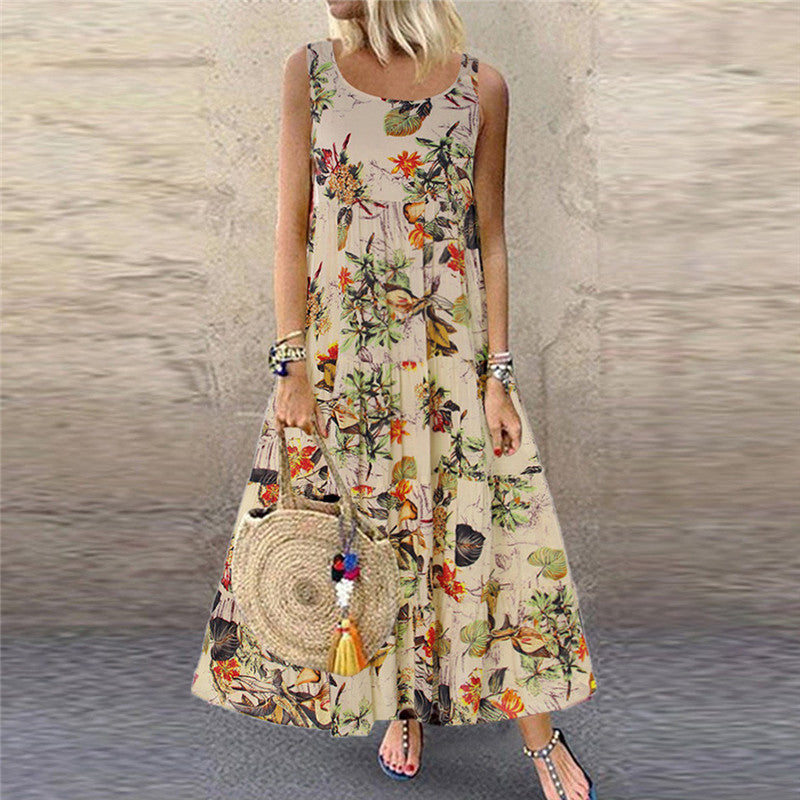 Summer Floral Sleeveless Loose Long Dress Dresses