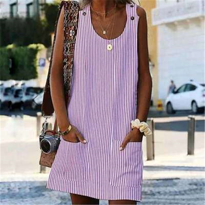 Creative Charming Striped Overall Pocket Dress Dresses
