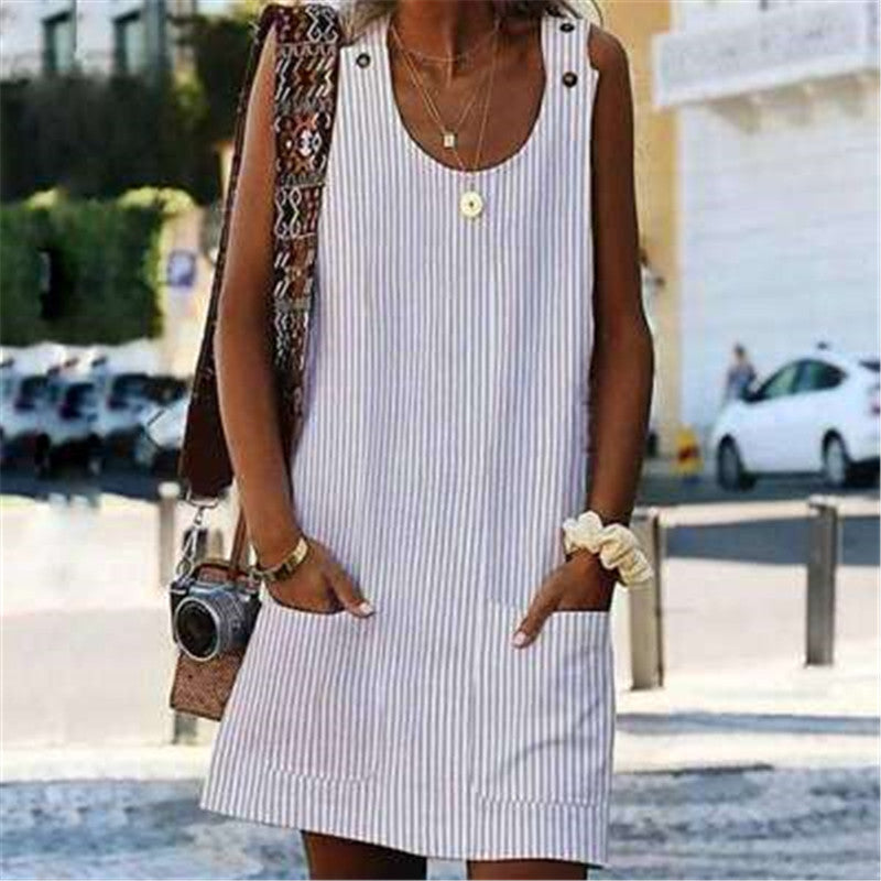 Creative Charming Striped Overall Pocket Dress Dresses