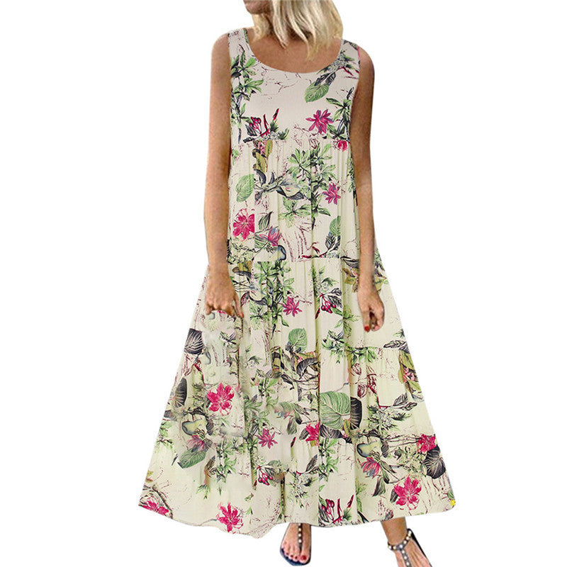 Summer Floral Sleeveless Loose Long Dress Dresses