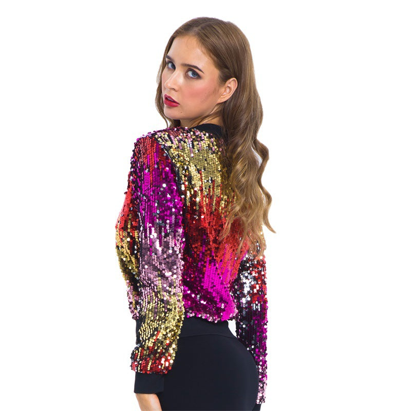 Women's Glamorous Fashion Sequin Gradient Color Jackets