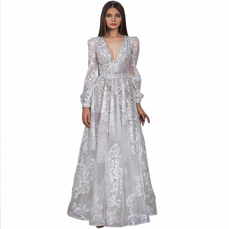 Women's Beaded Dress Lace Embroidery Party Banquet Wedding Dresses