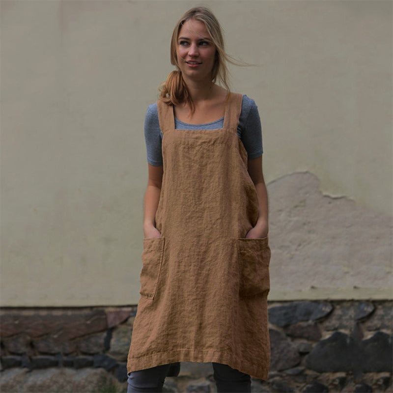 Women's Linen Apron Long Circumference Home Wear Dresses