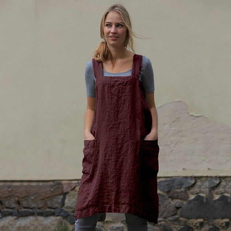Women's Linen Apron Long Circumference Home Wear Dresses