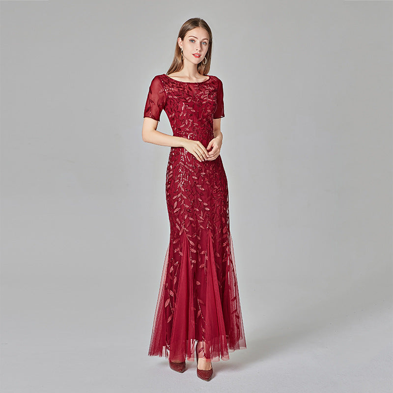 Women's Banquet Host Mesh Sequins Dress Fishtail Dresses