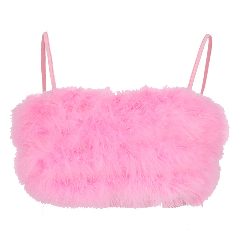 Women's Popular Fur Spaghetti Straps Chest Wrap Tops
