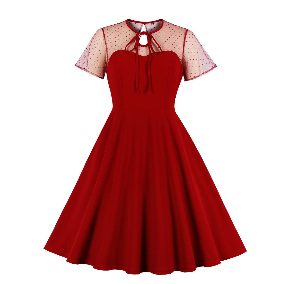 Women's Mesh Polka Dot Sleeve Stitching Pettiskirt Dresses