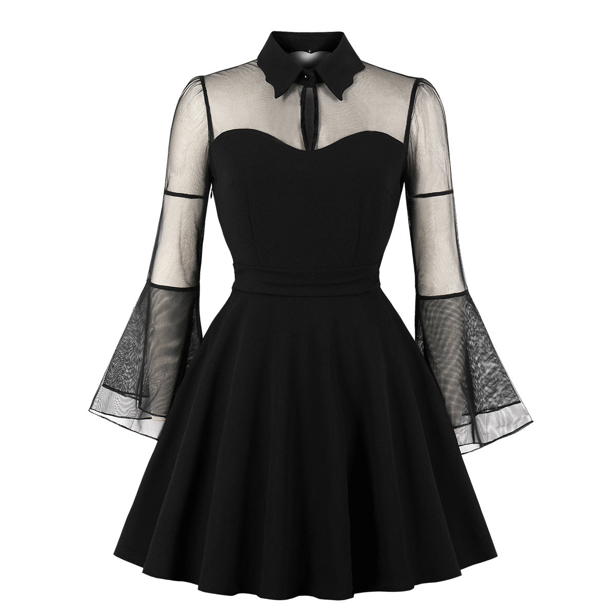 Women's Gothic Style Dark Black Queen Mesh Long Dresses
