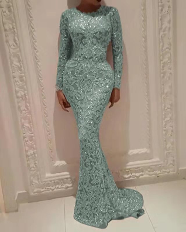 Women's Bronzing Long-sleeved Sexy Dress Dinner Dresses