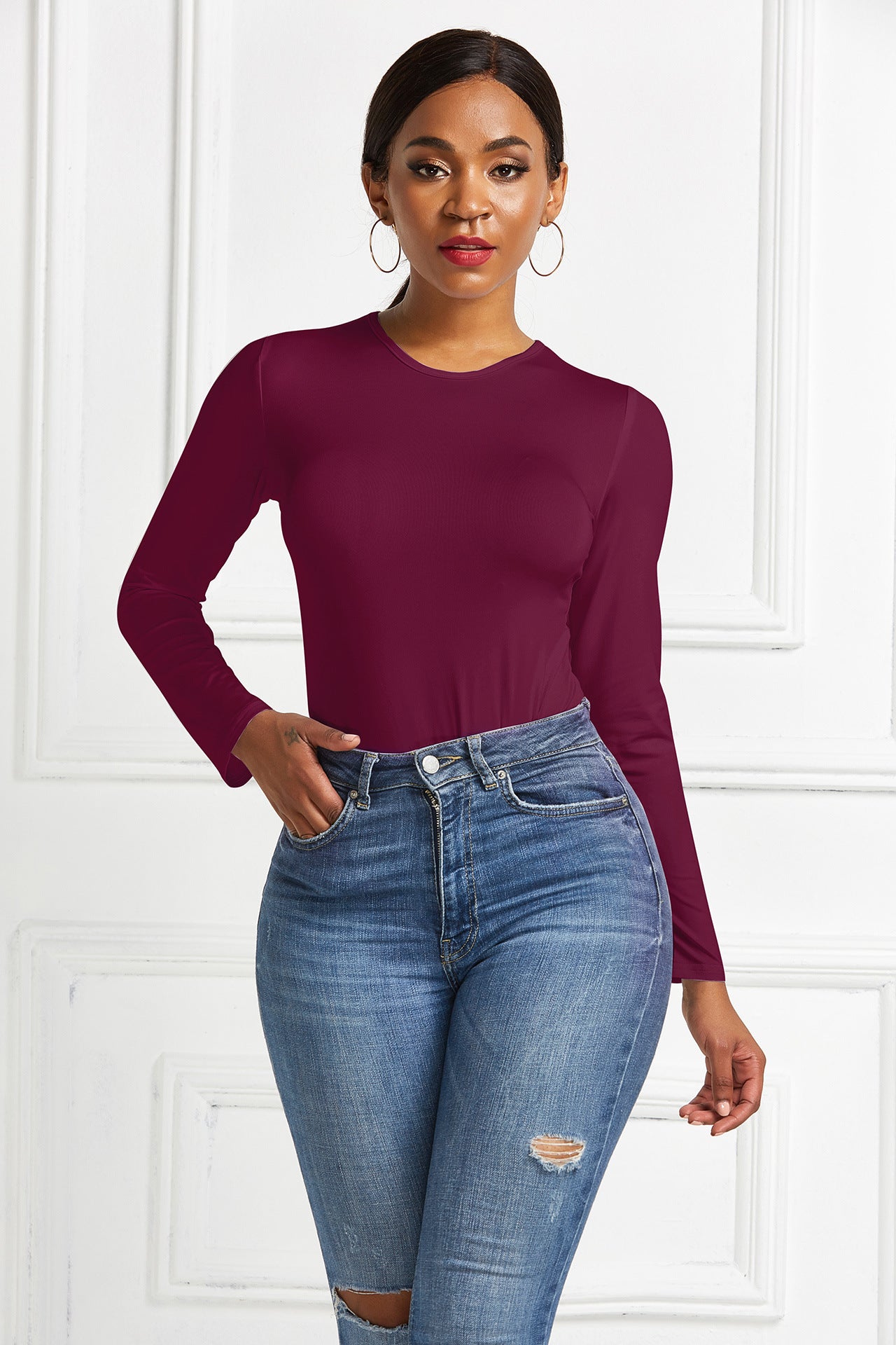 Women's Sexy Long Sleeve Nightclub Solid Backing Dresses