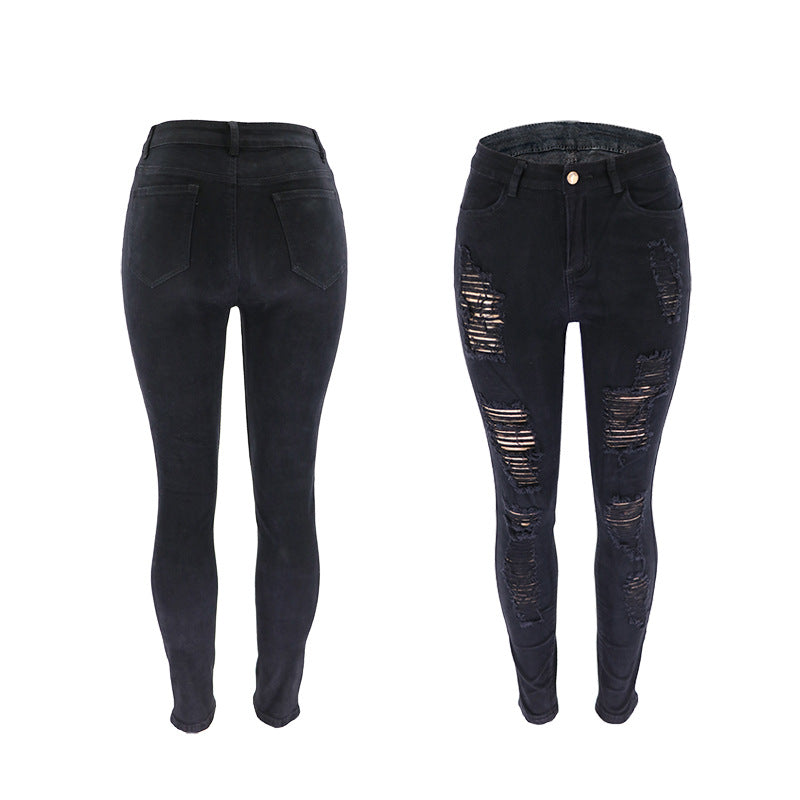 Women's Knee Ripped Slim Skinny Trousers Jeans