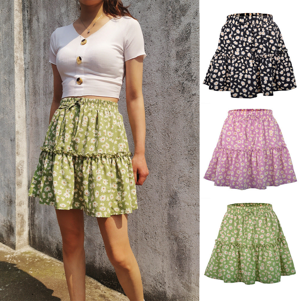 Women's Floral Little Daisy Printed Pleated Summer Skirts