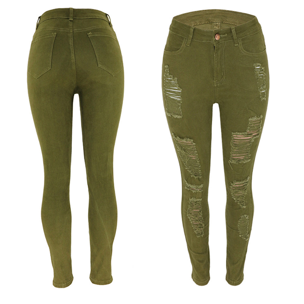 Women's Knee Ripped Slim Skinny Trousers Jeans