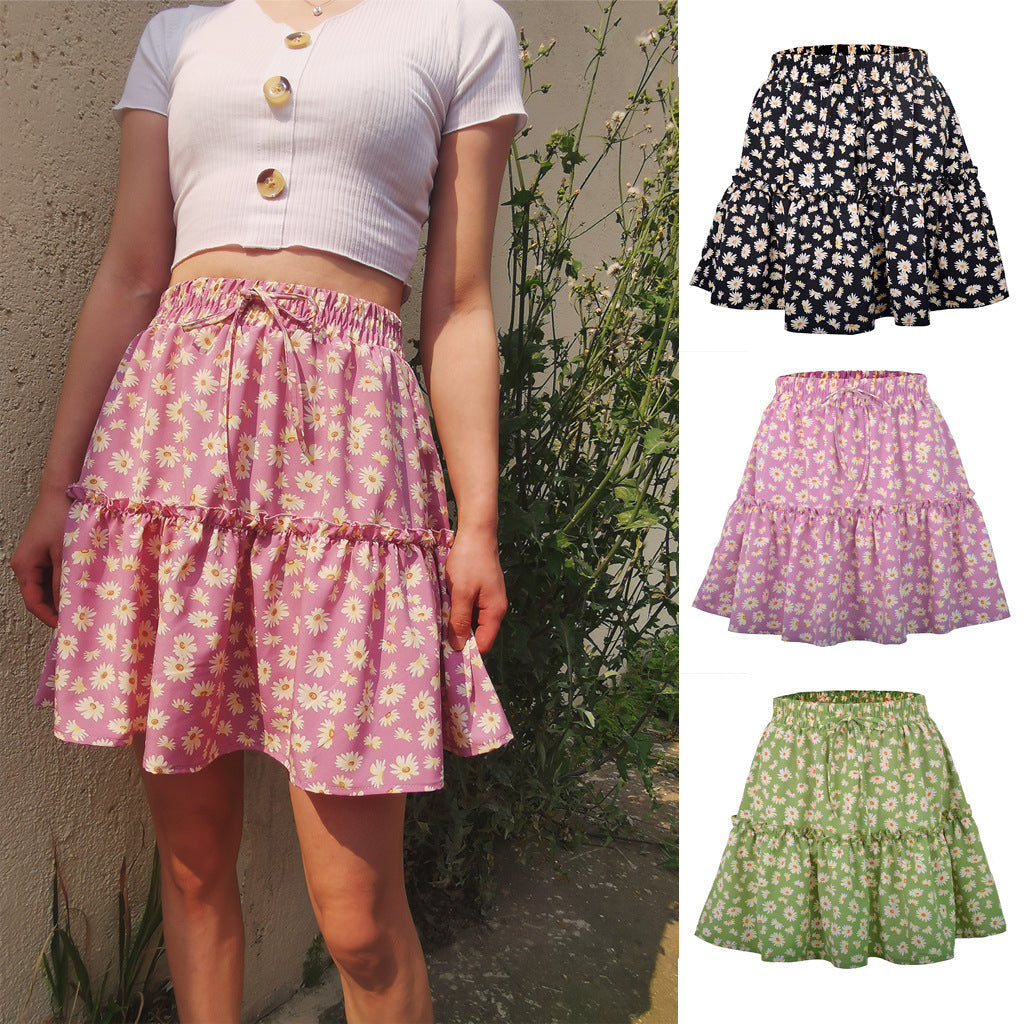 Women's Floral Little Daisy Printed Pleated Summer Skirts