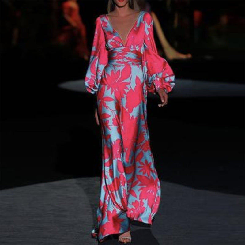 Women's Fashion Printed Sexy Waist Trimming Loose Dress