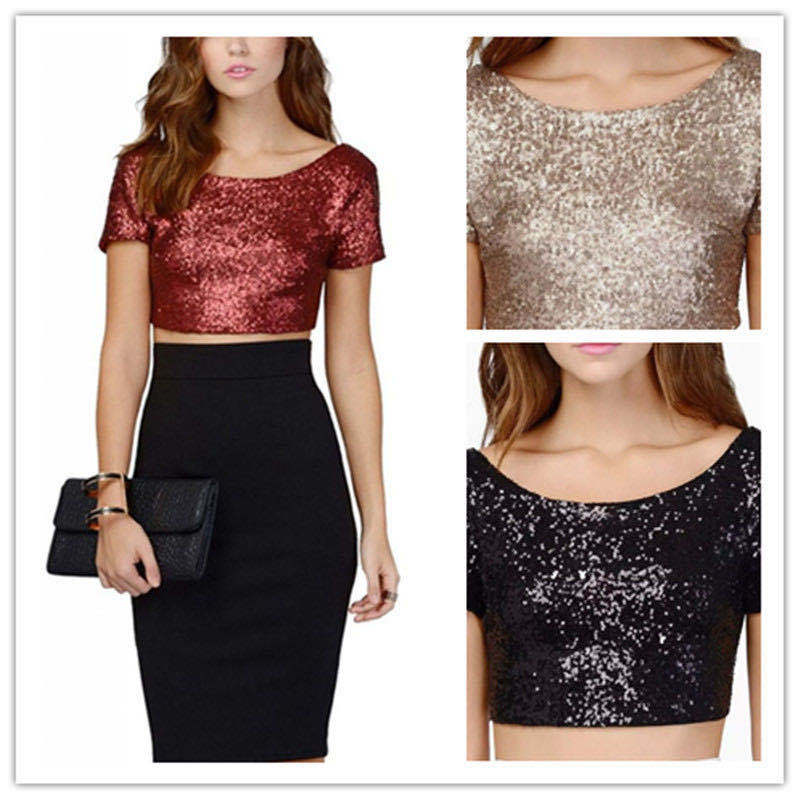 Sexy Shining Bright Piece Backless Cropped Tops
