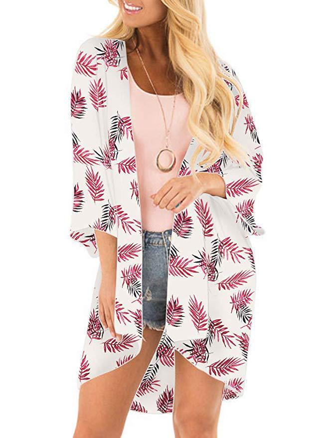 Flower Chiffon Digital Printing Bikini Kimono Blouses