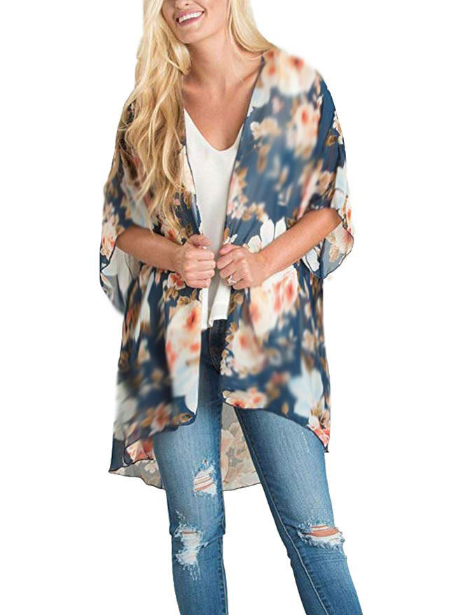 Flower Chiffon Digital Printing Bikini Kimono Blouses