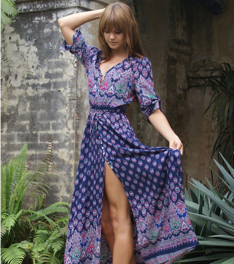 Women's Positioning Printed Wear Flower Long Dress