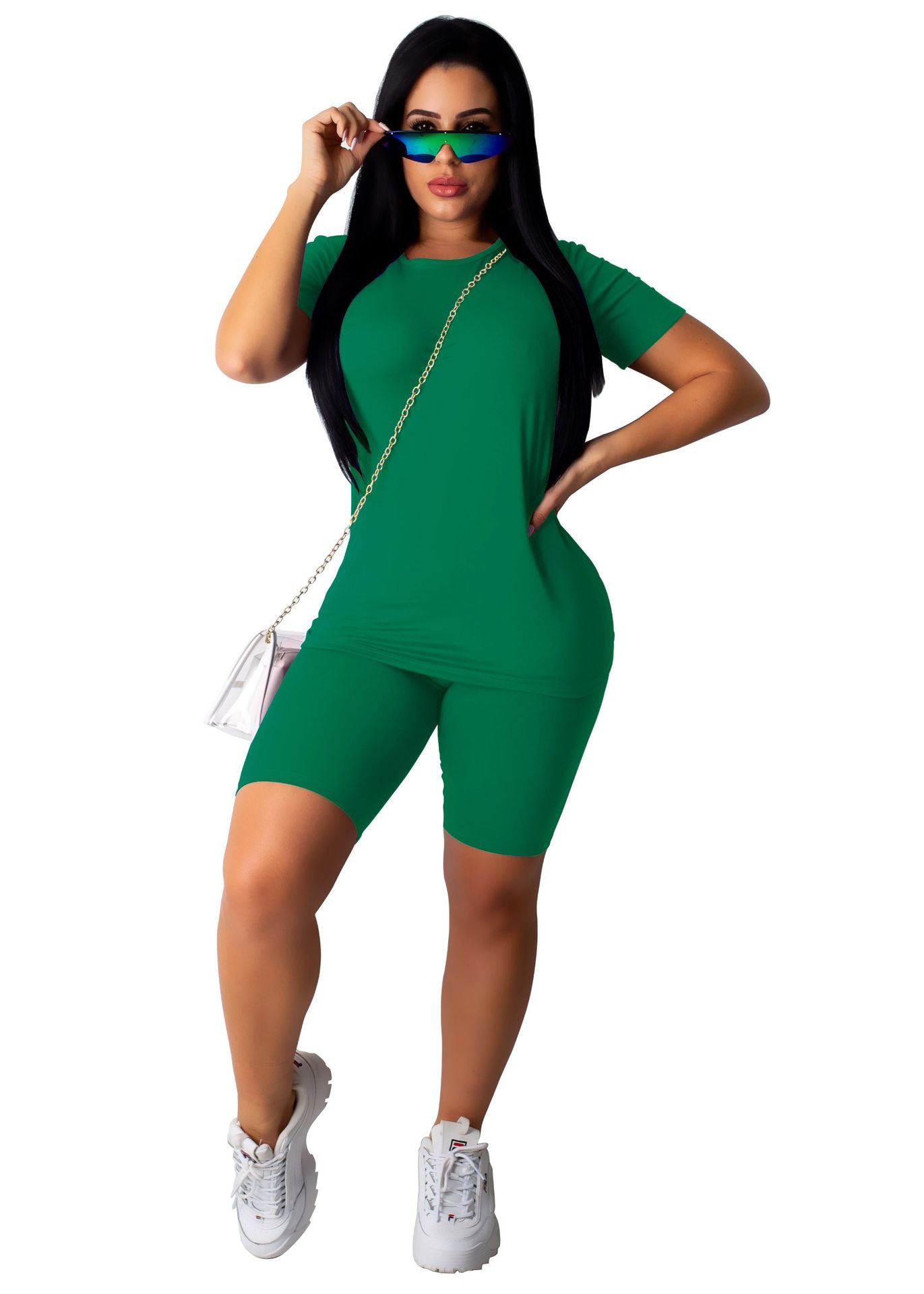Women's T-shirt Summer Solid Color Casual Fitness Suits