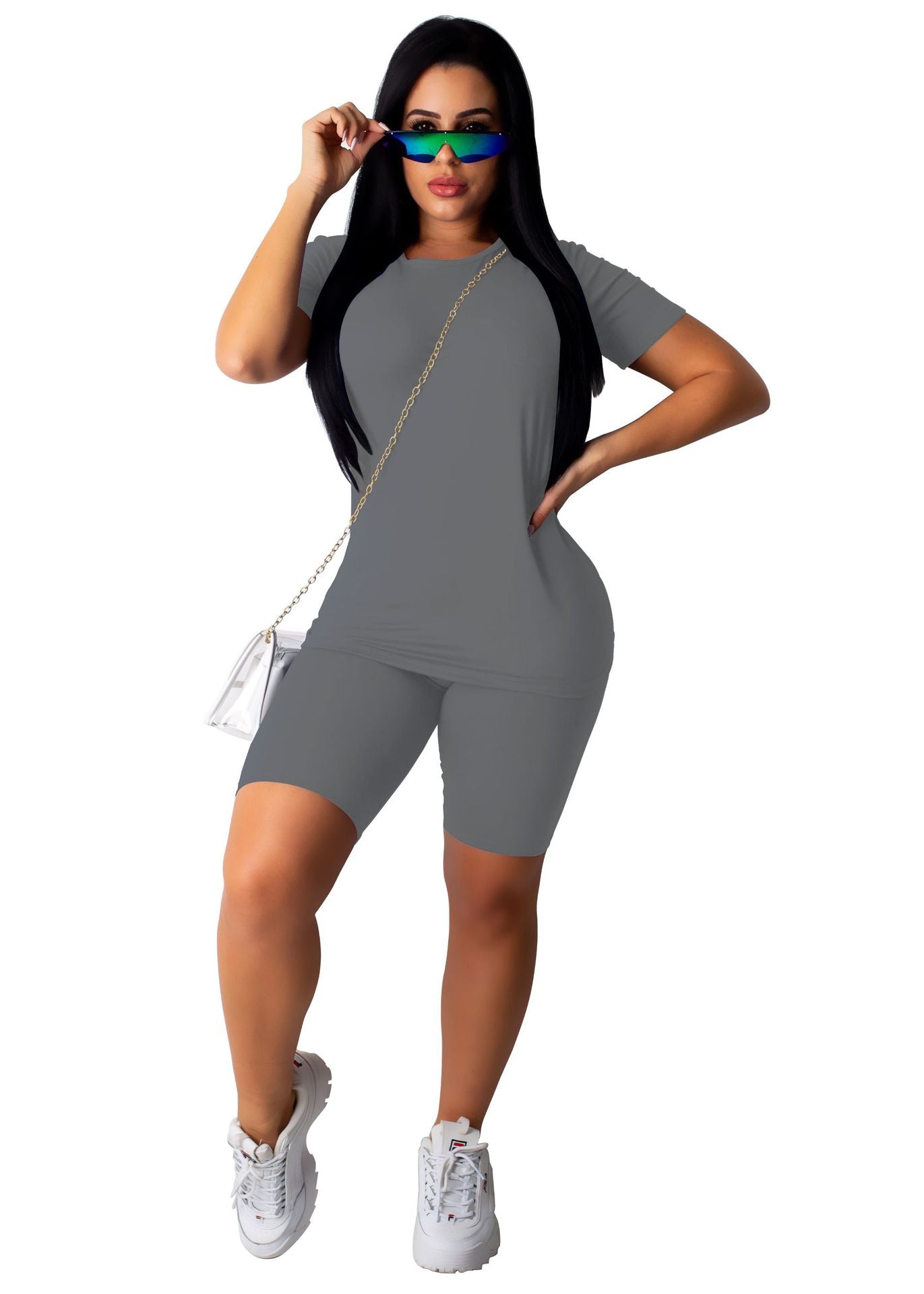 Women's T-shirt Summer Solid Color Casual Fitness Suits