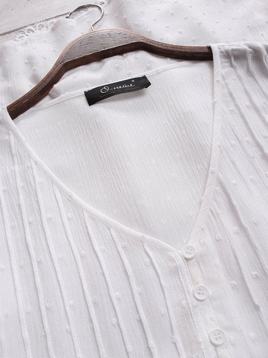 Women's Summer Jacquard Pleated Lace Hollow Out Blouses