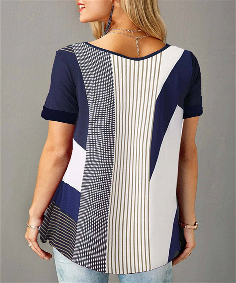 Women's Pullover Print Loose Round Neck Button Blouses