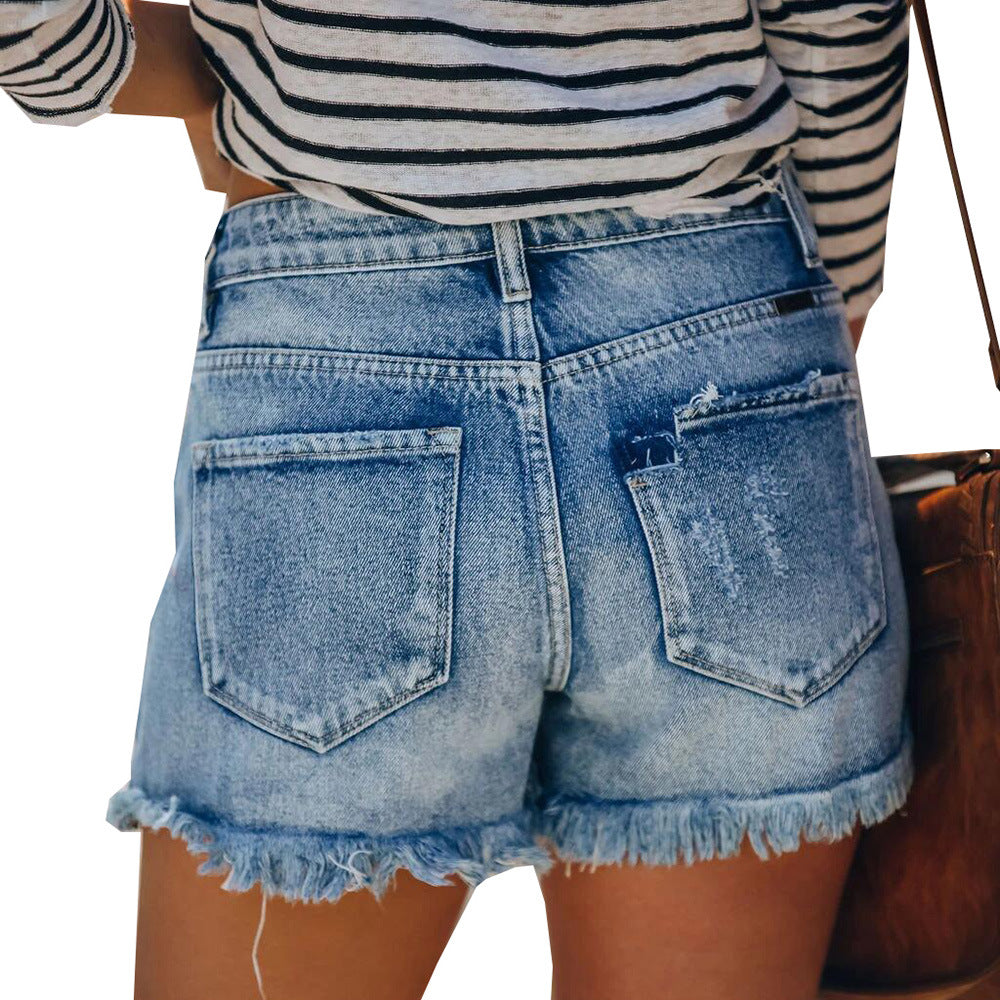 Women's Elastic Ripped Tassel Denim Super Hot Shorts