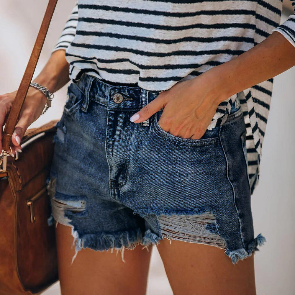 Women's Elastic Ripped Tassel Denim Super Hot Shorts