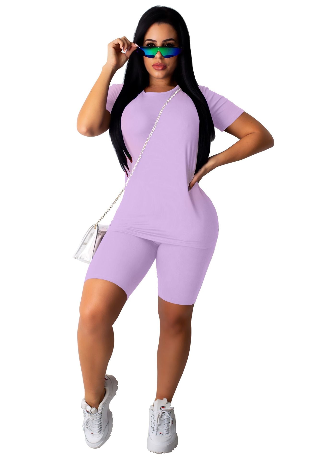 Women's T-shirt Summer Solid Color Casual Fitness Suits