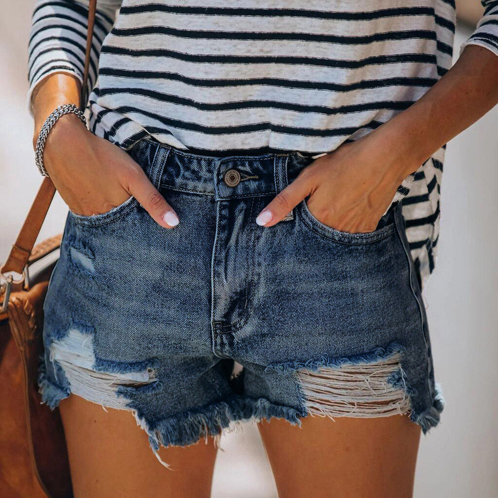 Women's Elastic Ripped Tassel Denim Super Hot Shorts
