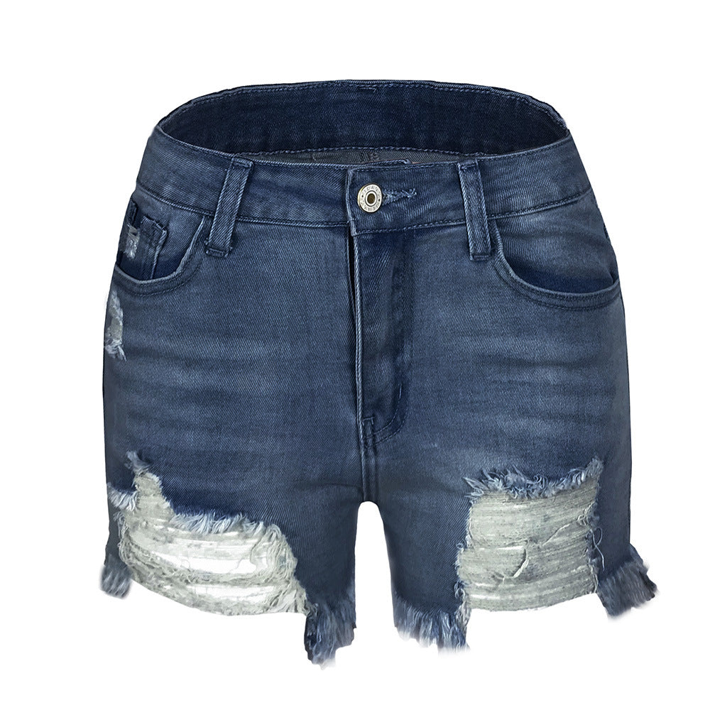 Women's Elastic Ripped Tassel Denim Super Hot Shorts