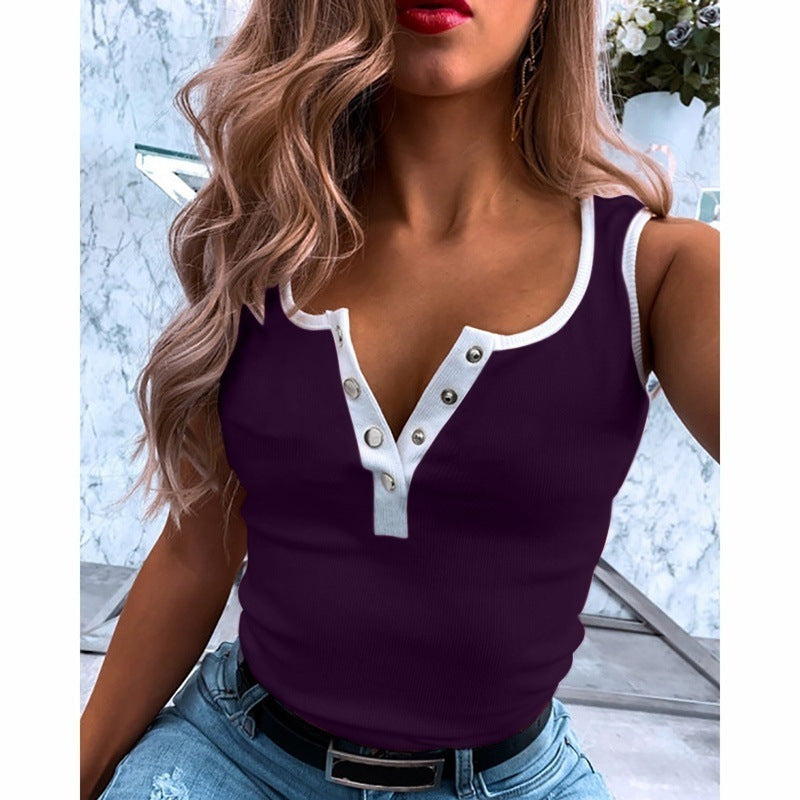 Women's Wall Sleeveless Casual Tight T-shirt Blouses