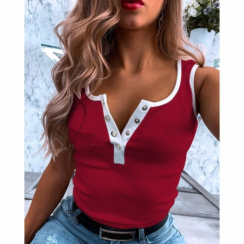 Women's Wall Sleeveless Casual Tight T-shirt Blouses