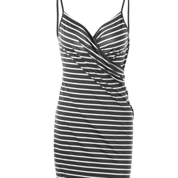 Beach Dress Wrap Vacation Striped Spaghetti Dresses