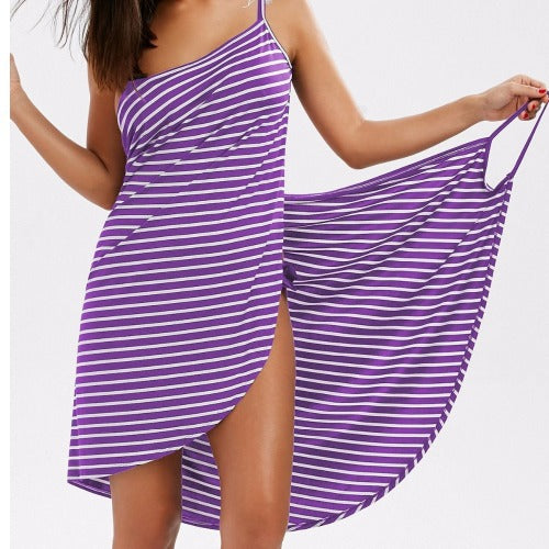 Beach Dress Wrap Vacation Striped Spaghetti Dresses