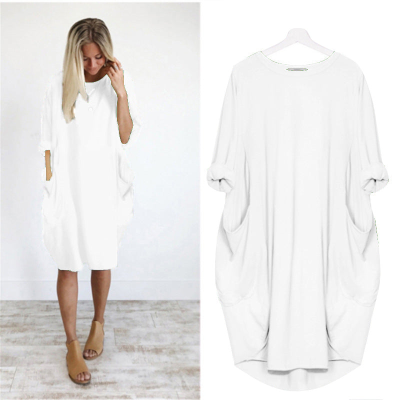 Long Sleeve Loose Solid Color Commute Blouses