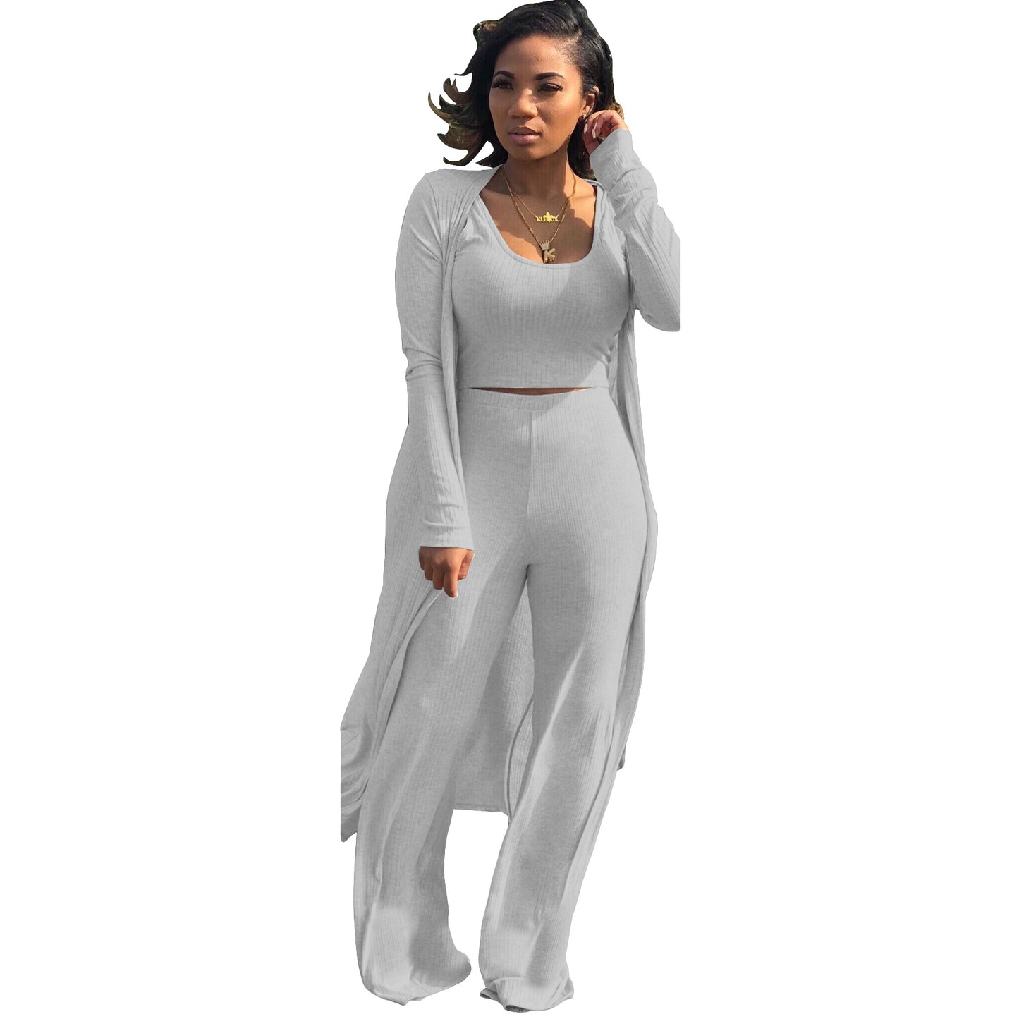 Women's High Elastic Sunken Stripe Three-piece Tight Suits